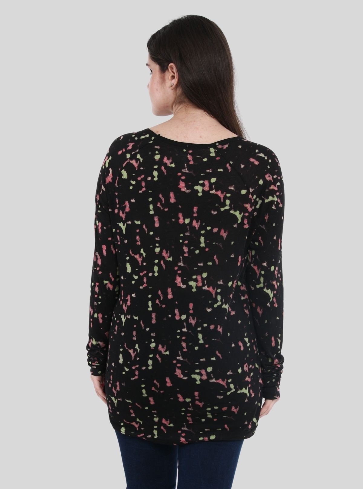 Women's Distressed Multicolor All - Over Print Cotton Blend Knit Top - Boer and Fitch