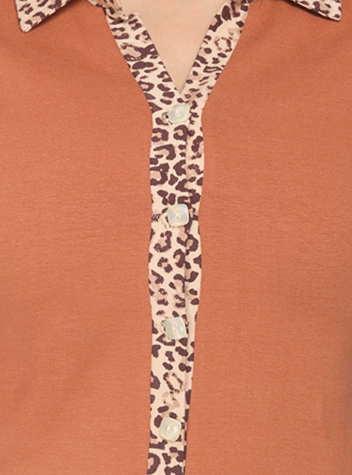Women's Dusted Brown Cheetah Print Collared Neck Cotton Jersey Top with Long Sleeves | Boer & Fitch - Boer and Fitch