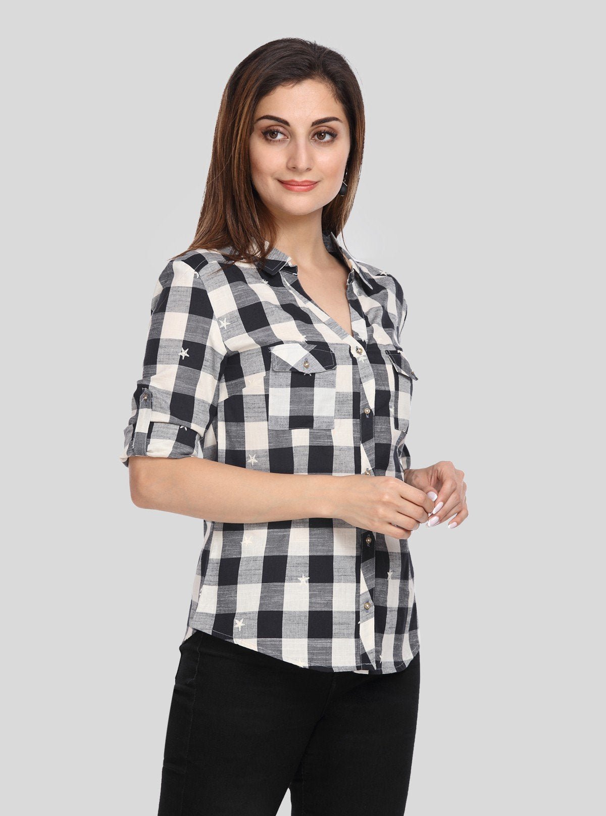 Women's Ecru Checkered Long Sleeve Shirt – Boer and Fitch - Boer and Fitch