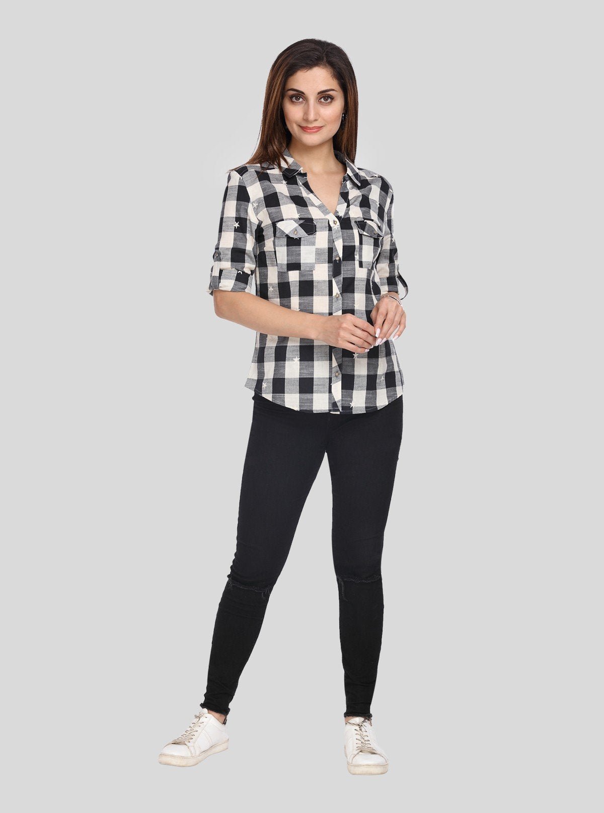 Women's Ecru Checkered Long Sleeve Shirt – Boer and Fitch - Boer and Fitch