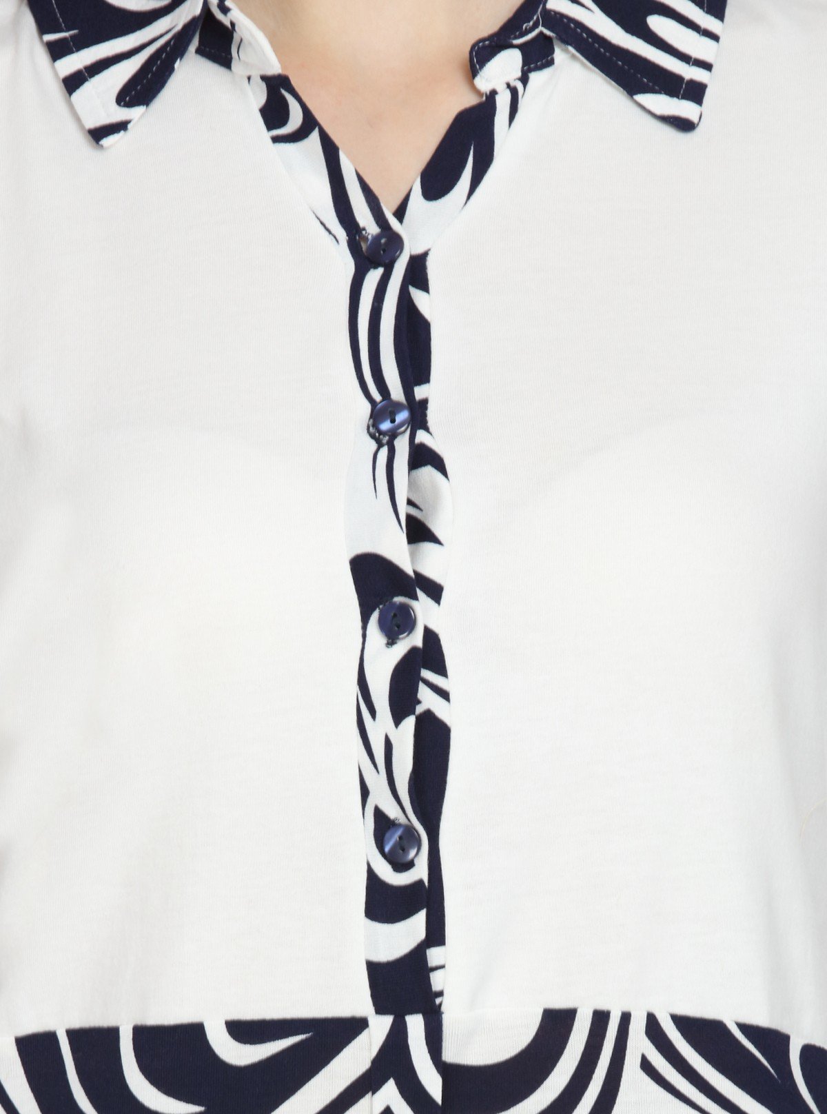 Women's Ecru Feather Print Collared Neck Top with Long Sleeves – Cotton Jersey | Boer & Fitch - Boer and Fitch