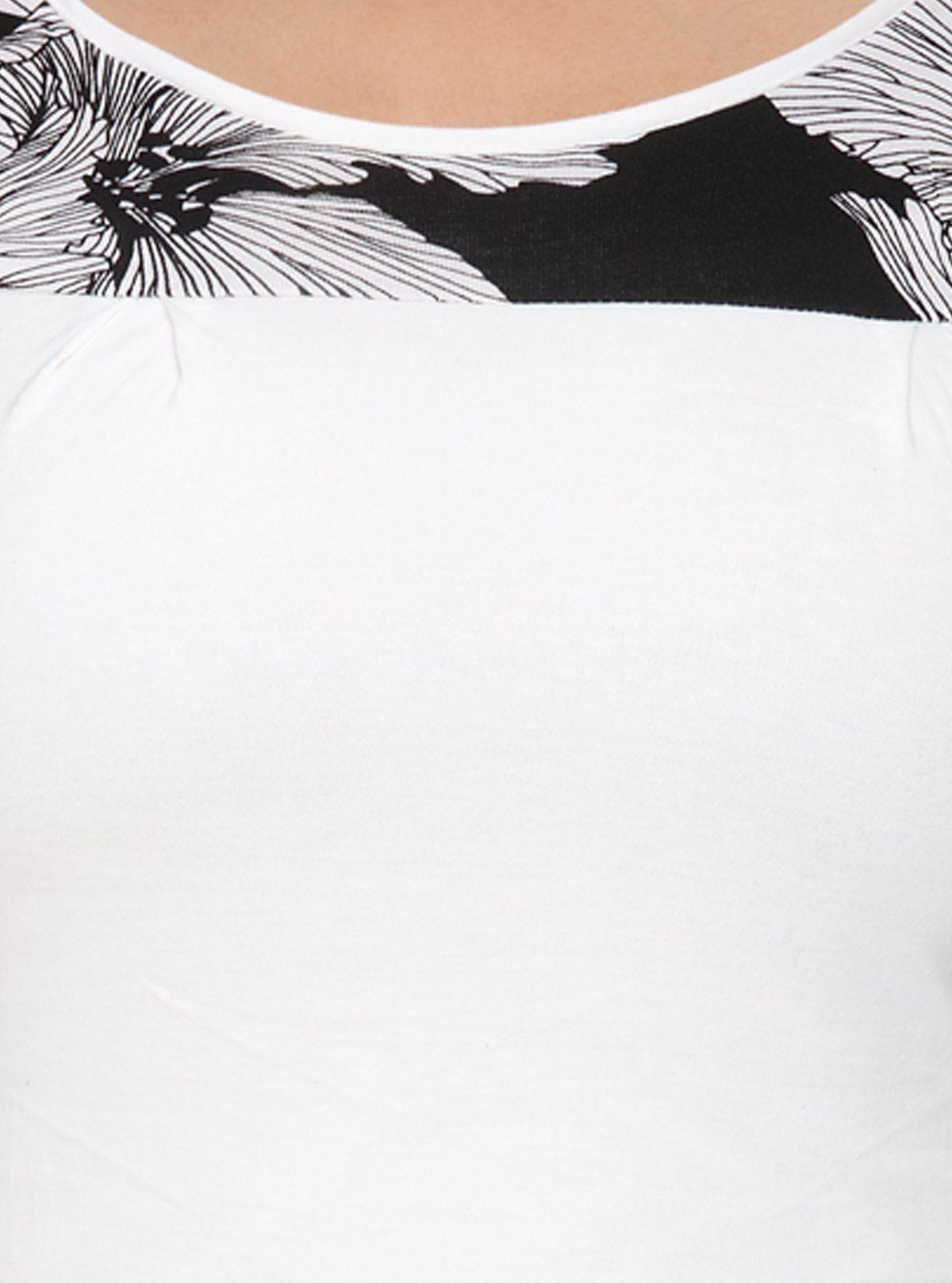 Women's Ecru Floral Cut and Sew Top in Cotton Elastane Jersey by Boer & Fitch - Boer and Fitch