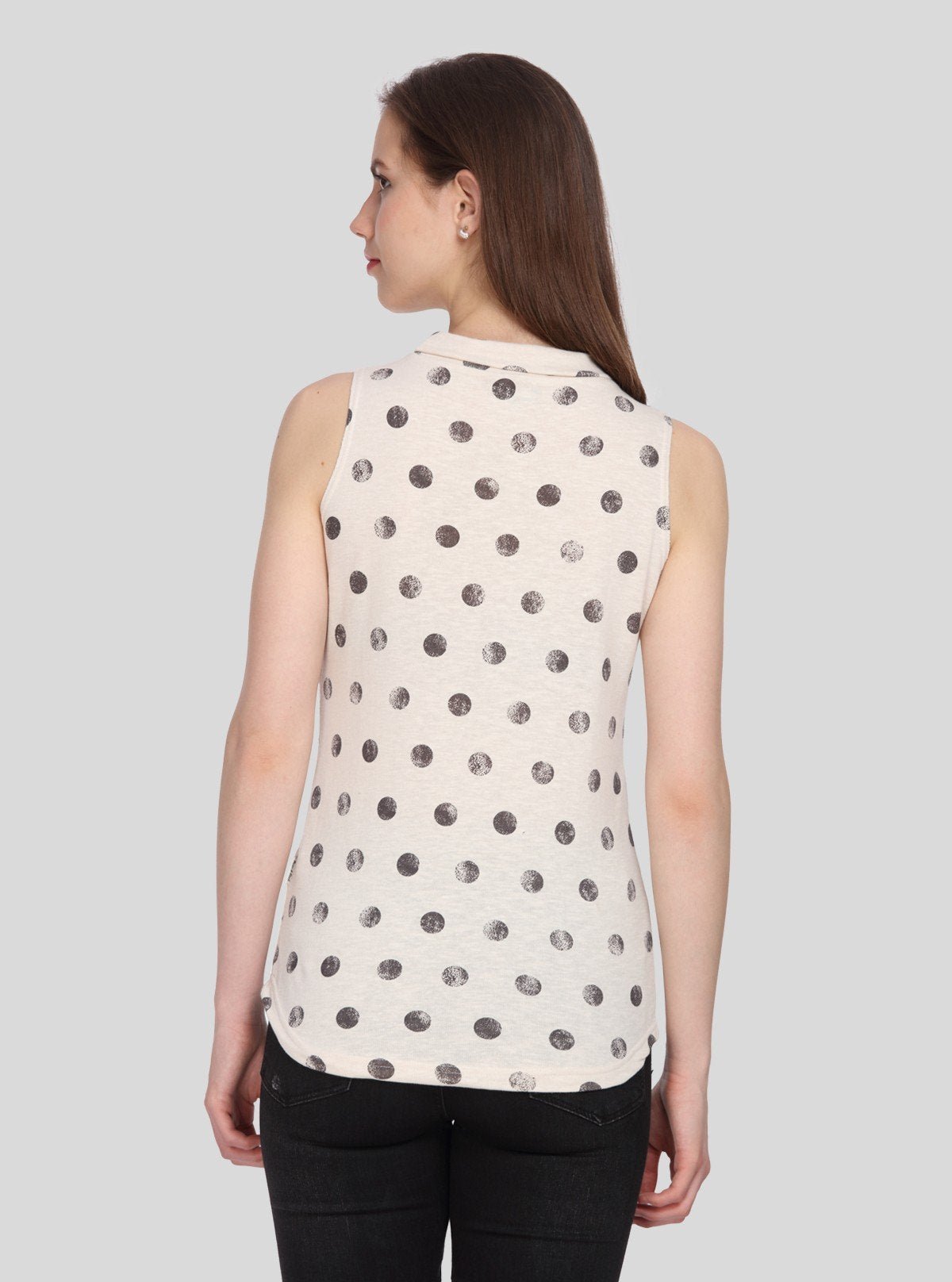 Women’s Ecru Polka Dot Sleeveless Fleece Turtle Neck Pullover - Boer and Fitch