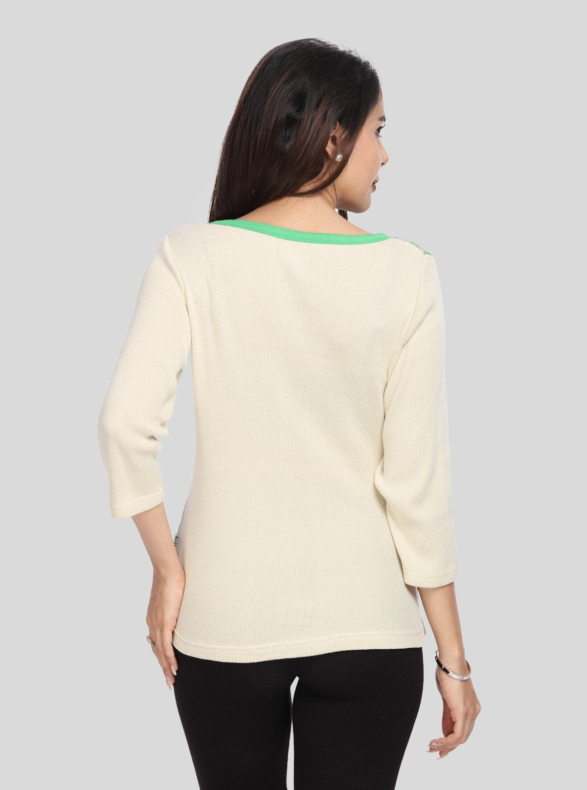 Women’s Ecru Printed Cotton Ribbed Boat Neck Sweat Top - Boer and Fitch