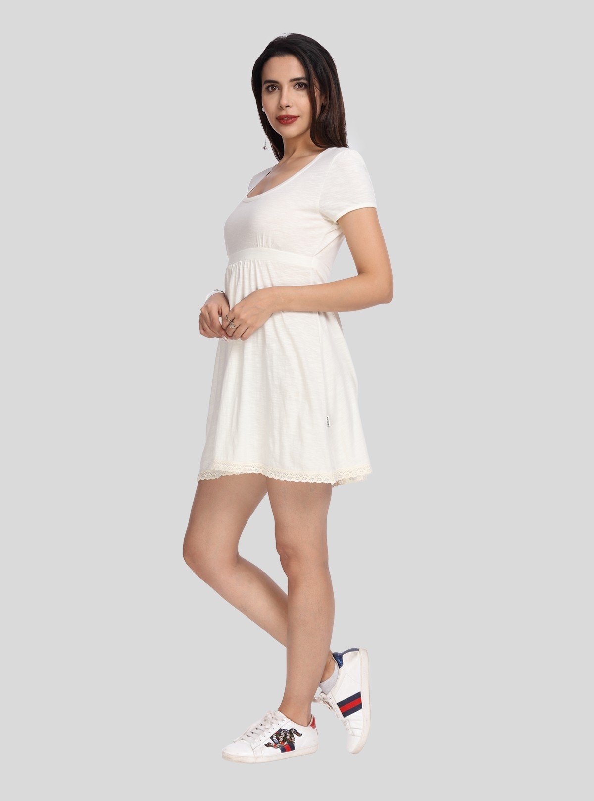 Women's Ecru Solid Dress in 100% Cotton Feather Touch Fabric - Boer and Fitch