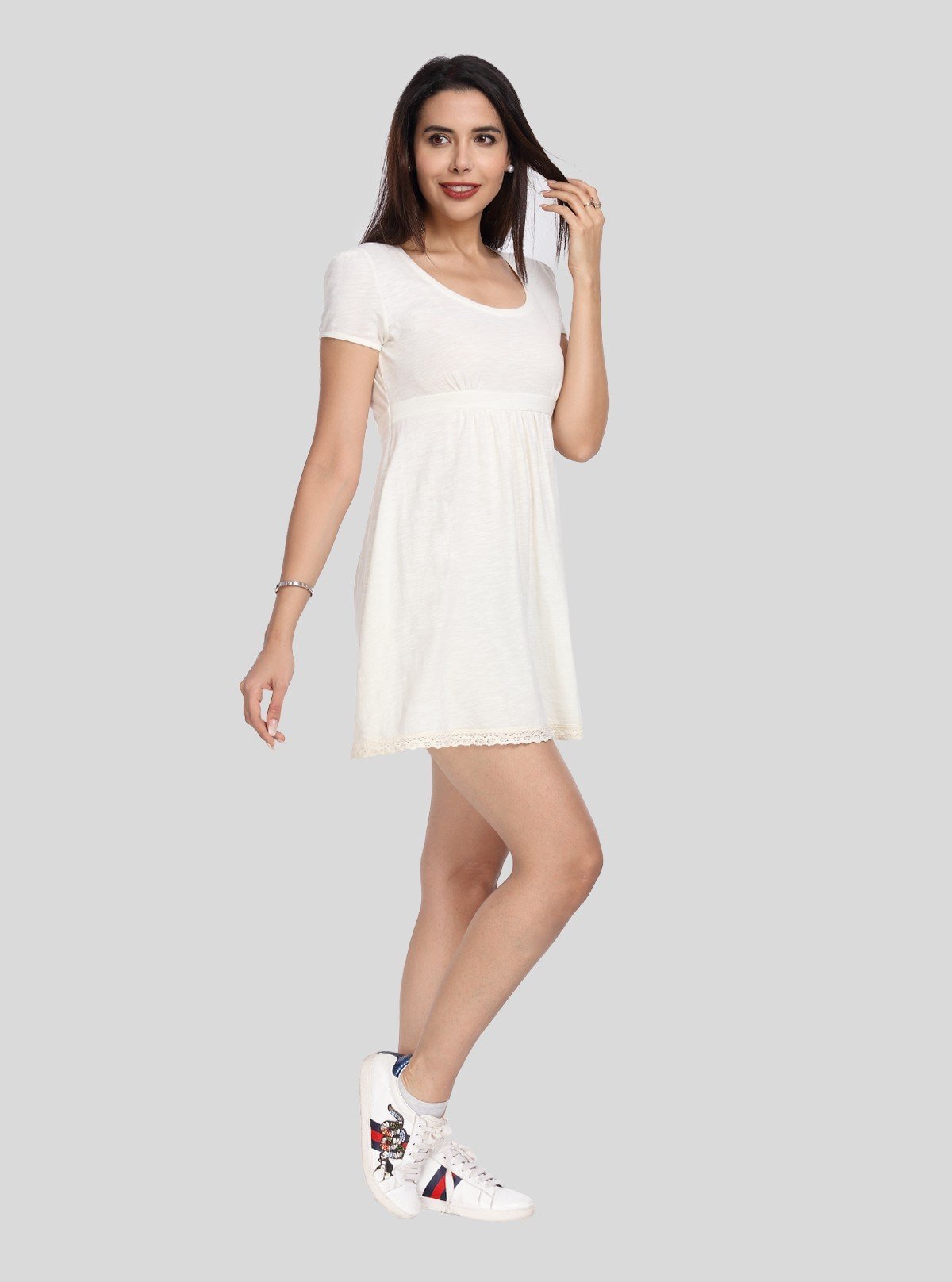 Women's Ecru Solid Dress in 100% Cotton Feather Touch Fabric - Boer and Fitch