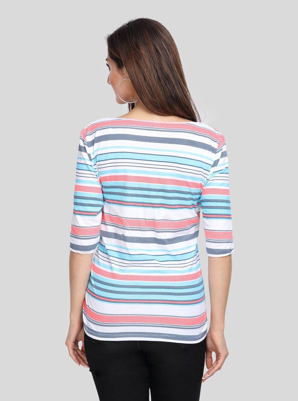 Women's Fancy Striped Top – Modern Elegance with Chic Detailing - Boer and Fitch