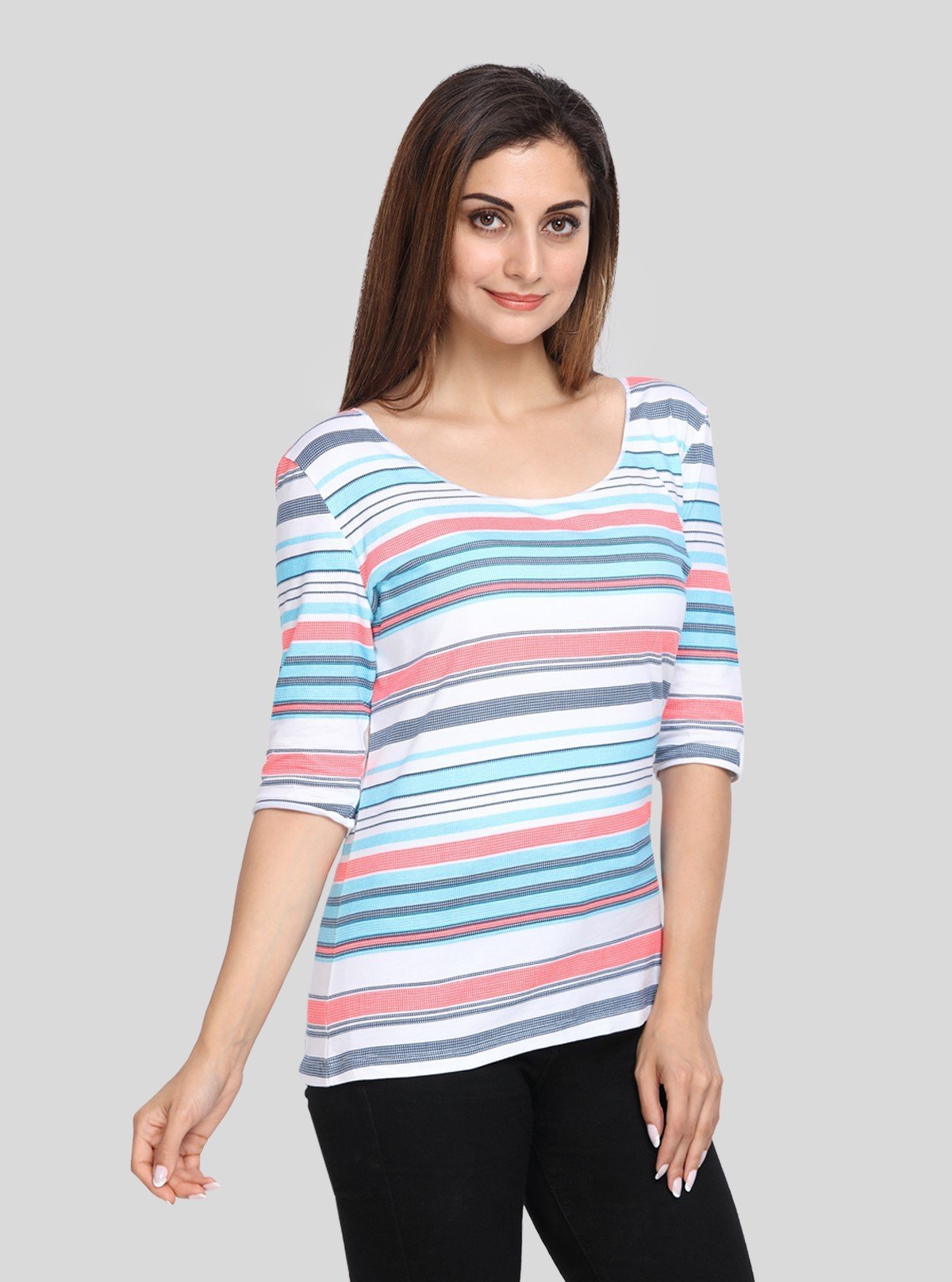Women's Fancy Striped Top – Modern Elegance with Chic Detailing - Boer and Fitch
