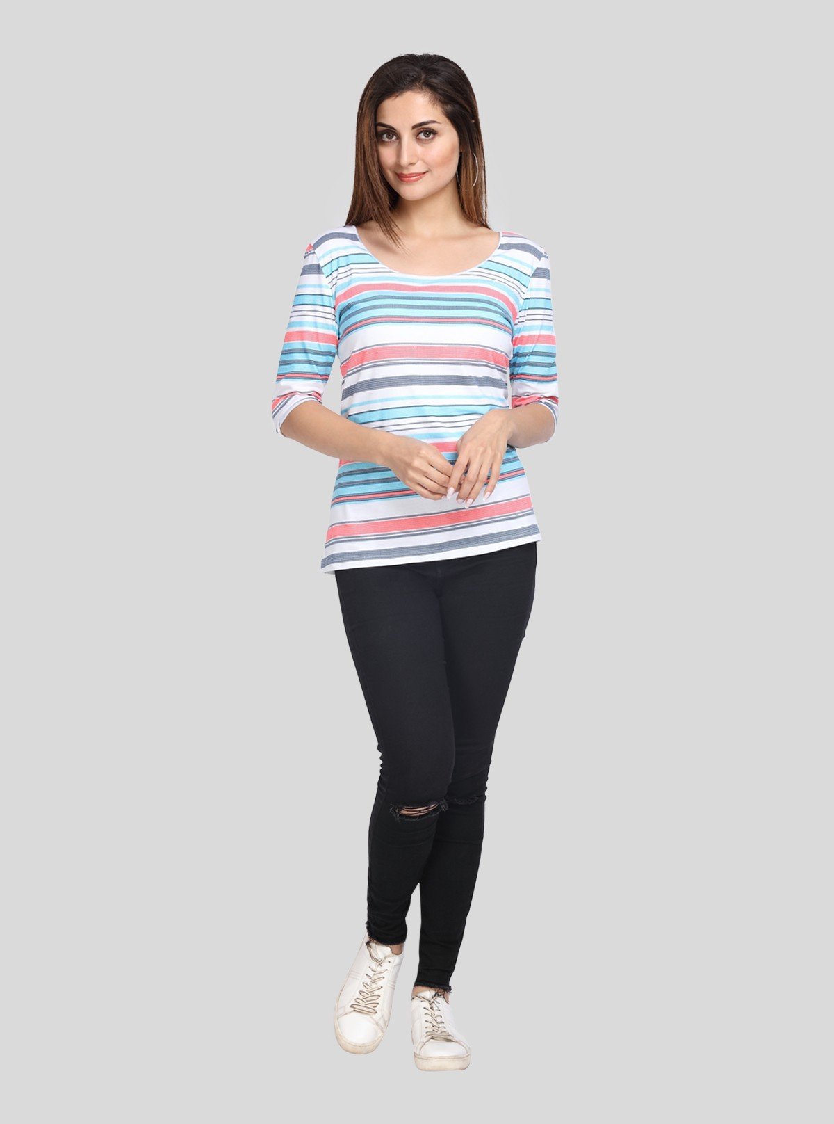 Women's Fancy Striped Top – Modern Elegance with Chic Detailing - Boer and Fitch