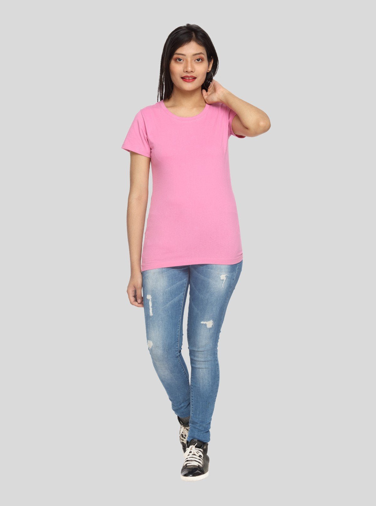 Women's Fuchsia Printed Crew Neck Cotton Jersey Short Sleeve T-Shirt by Boer and Fitch - Boer and Fitch
