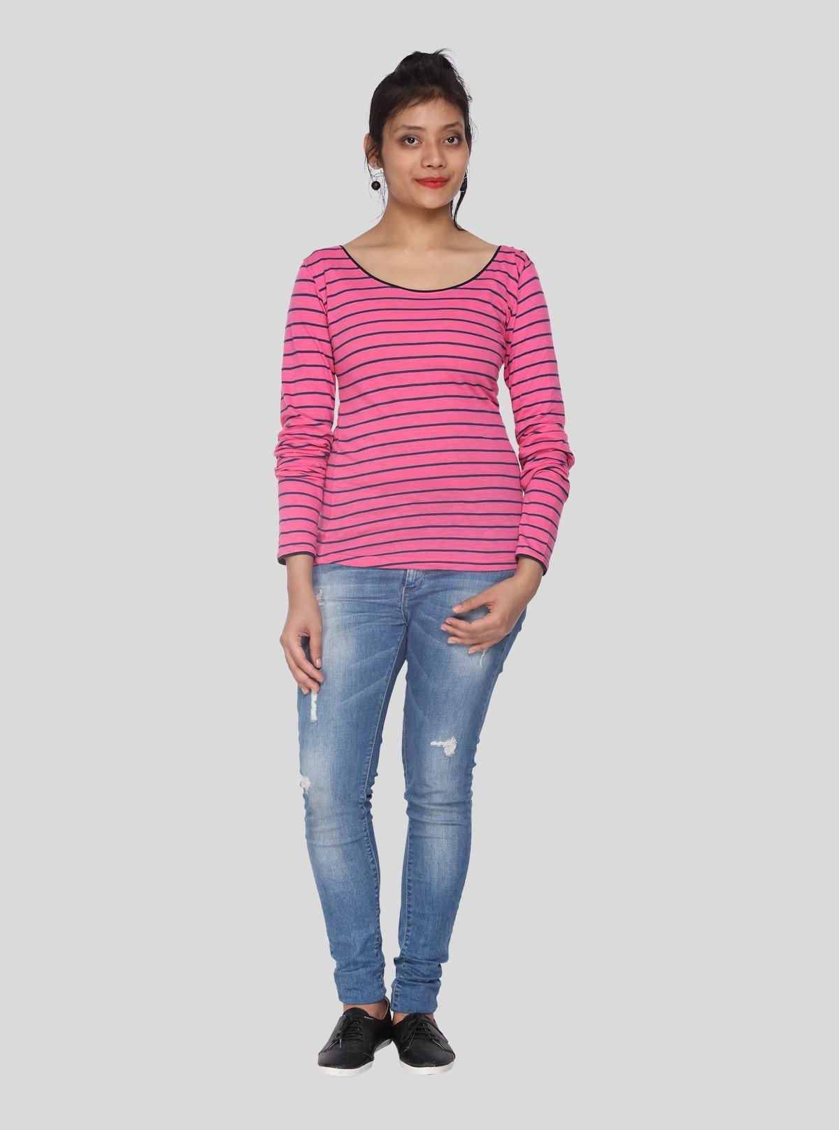 Women’s Fuchsia Striped Printed Long Sleeve Cotton Knit Top | Boer & Fitch - Boer and Fitch