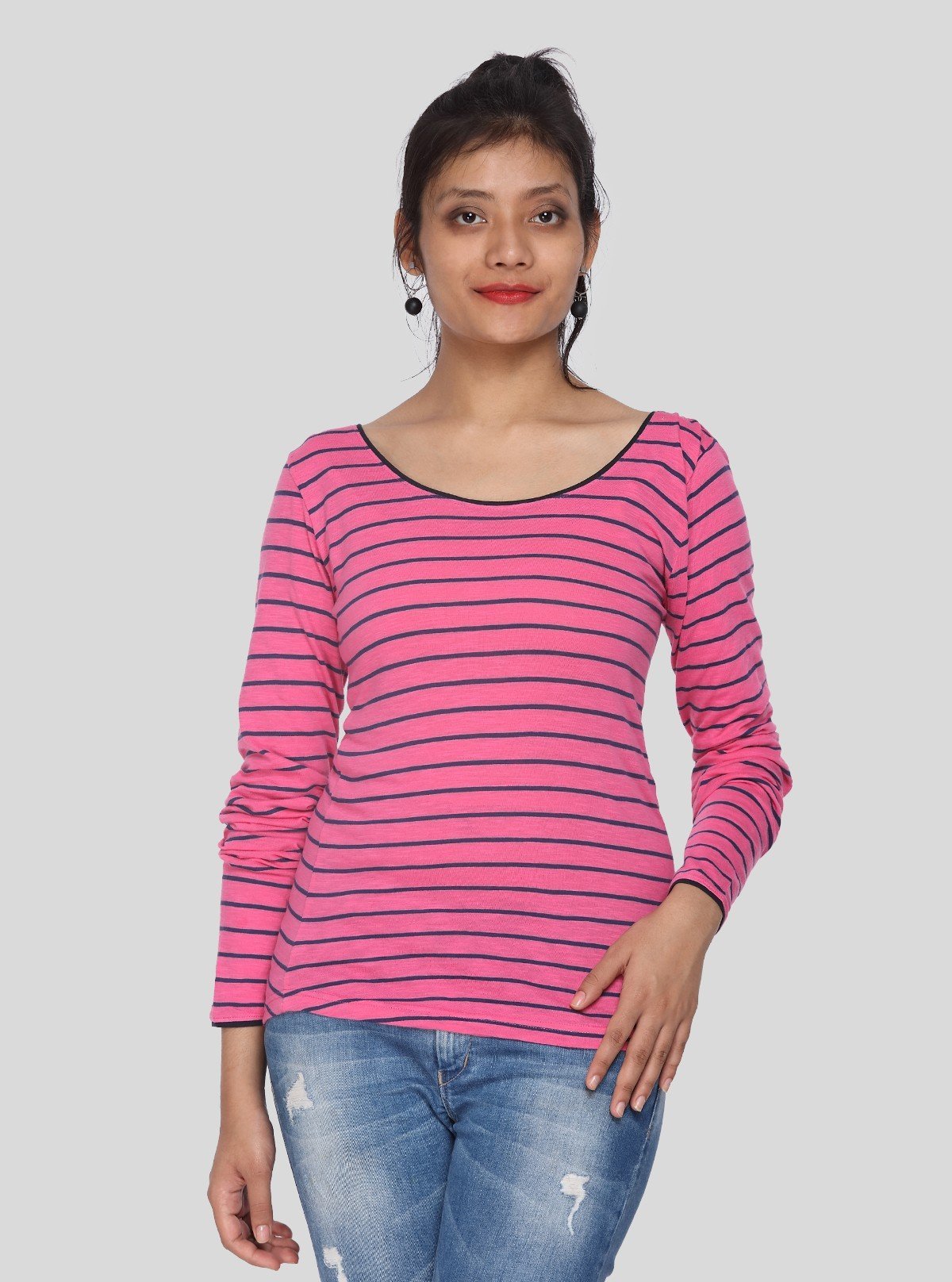 Women’s Fuchsia Striped Printed Long Sleeve Cotton Knit Top | Boer & Fitch - Boer and Fitch