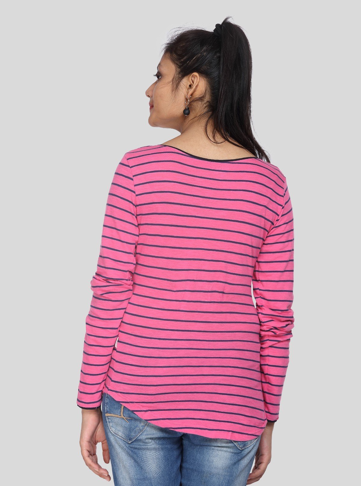Women’s Fuchsia Striped Printed Long Sleeve Cotton Knit Top | Boer & Fitch - Boer and Fitch