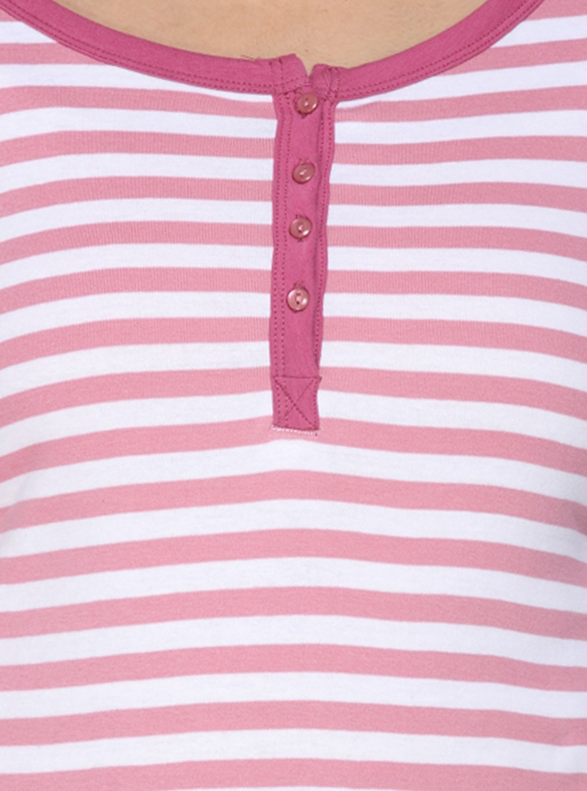 Women's Fuchsia Striped Scoop Neck Top with Front Button | Boer & Fitch - Boer and Fitch