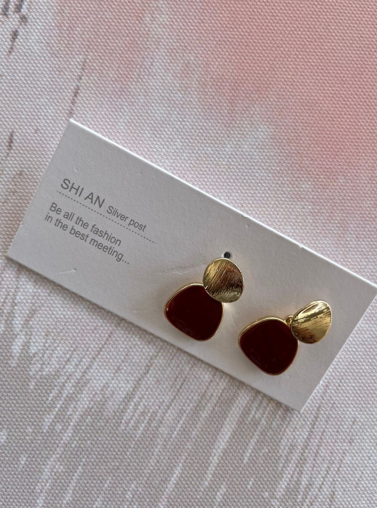Women's Gold & Burgundy Geometric Earrings – Bold Contemporary Style - Boer and Fitch