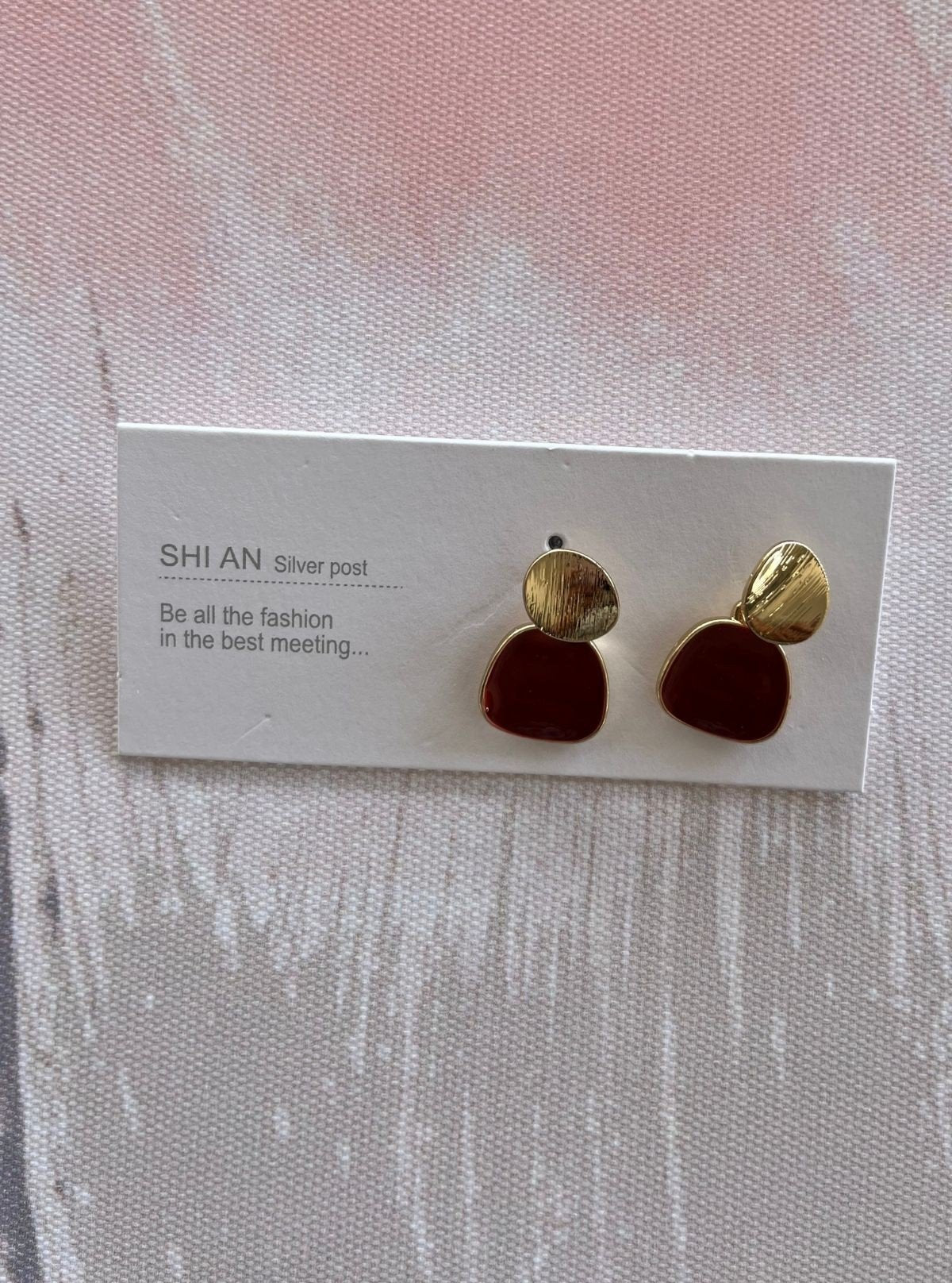 Women's Gold & Burgundy Geometric Earrings – Bold Contemporary Style - Boer and Fitch