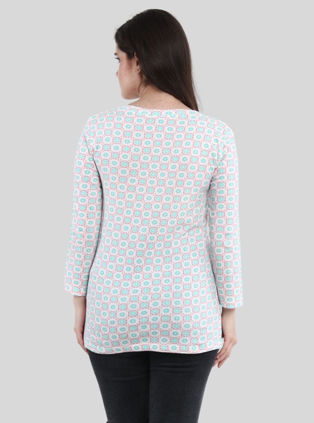 Women’s Graphic Floral Print Button Front Long Sleeve Top – Cotton Jersey Knit - Boer and Fitch