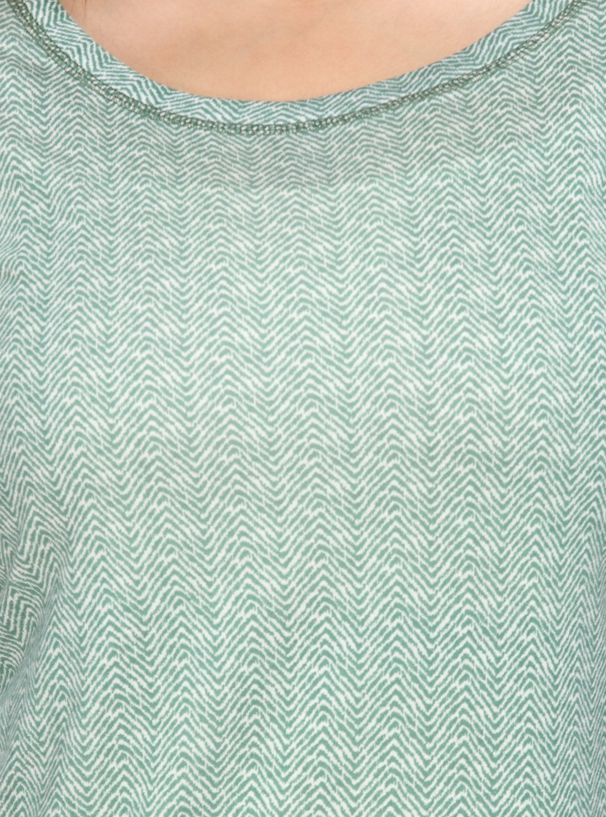 Women's Green All - Over Printed Pleated Sleeve Cotton Jersey Top | Boer & Fitch - Boer and Fitch
