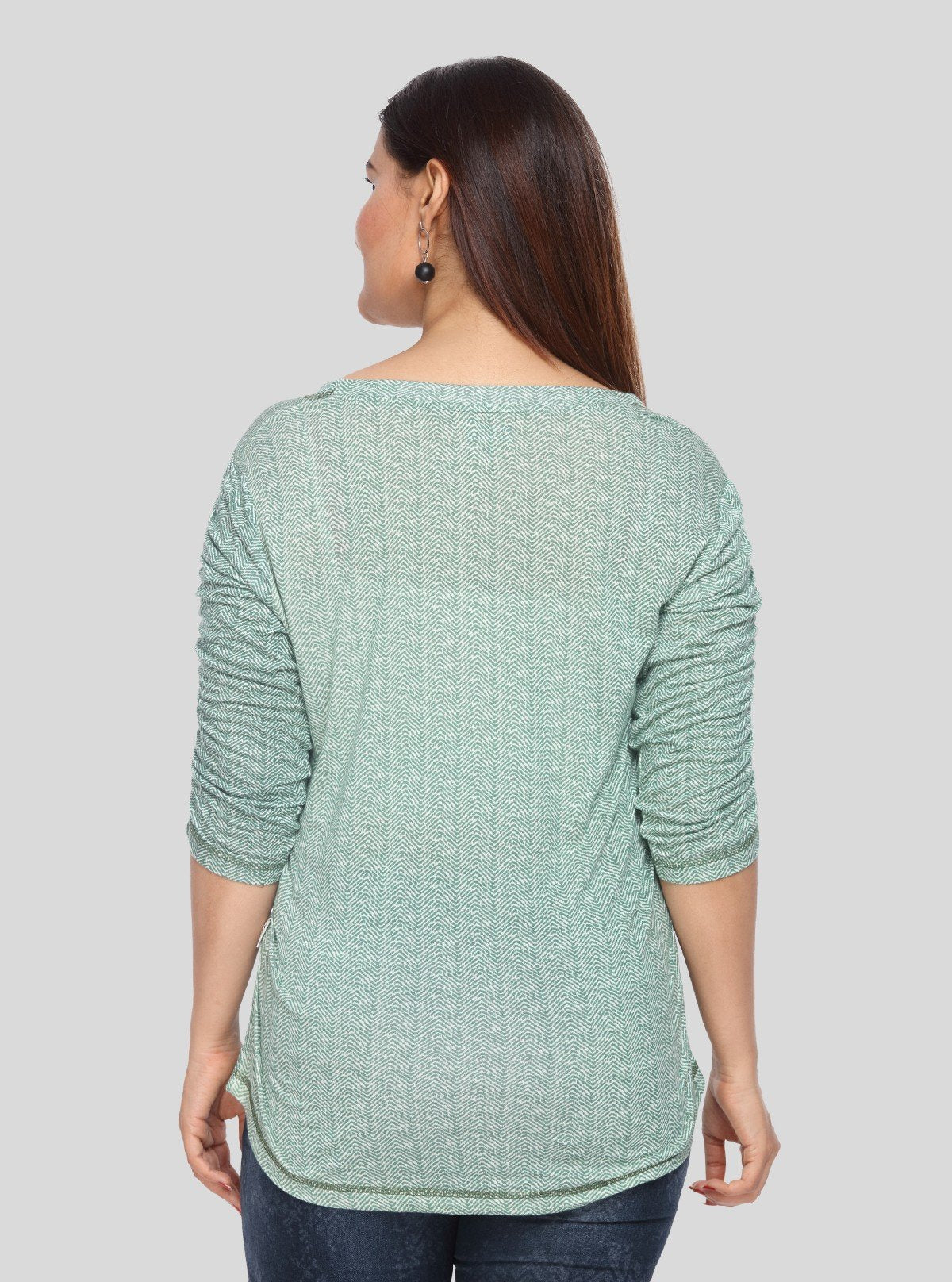 Women's Green All - Over Printed Pleated Sleeve Cotton Jersey Top | Boer & Fitch - Boer and Fitch