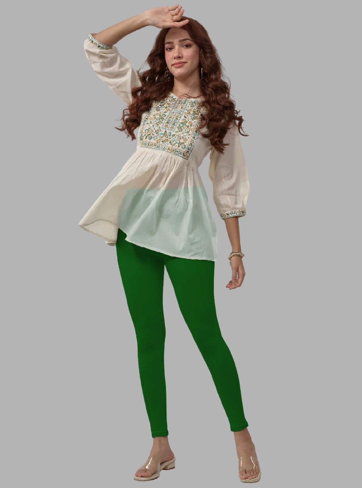 Women's Green Ankle Legging – Cotton Elastane Feather - Touch Jersey by Boer & Fitch - Boer and Fitch