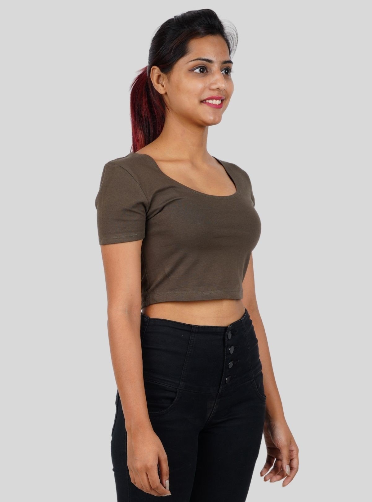 Women's Green Cotton Jersey Crop Top – Stretch Fit Everyday Essential - Boer and Fitch