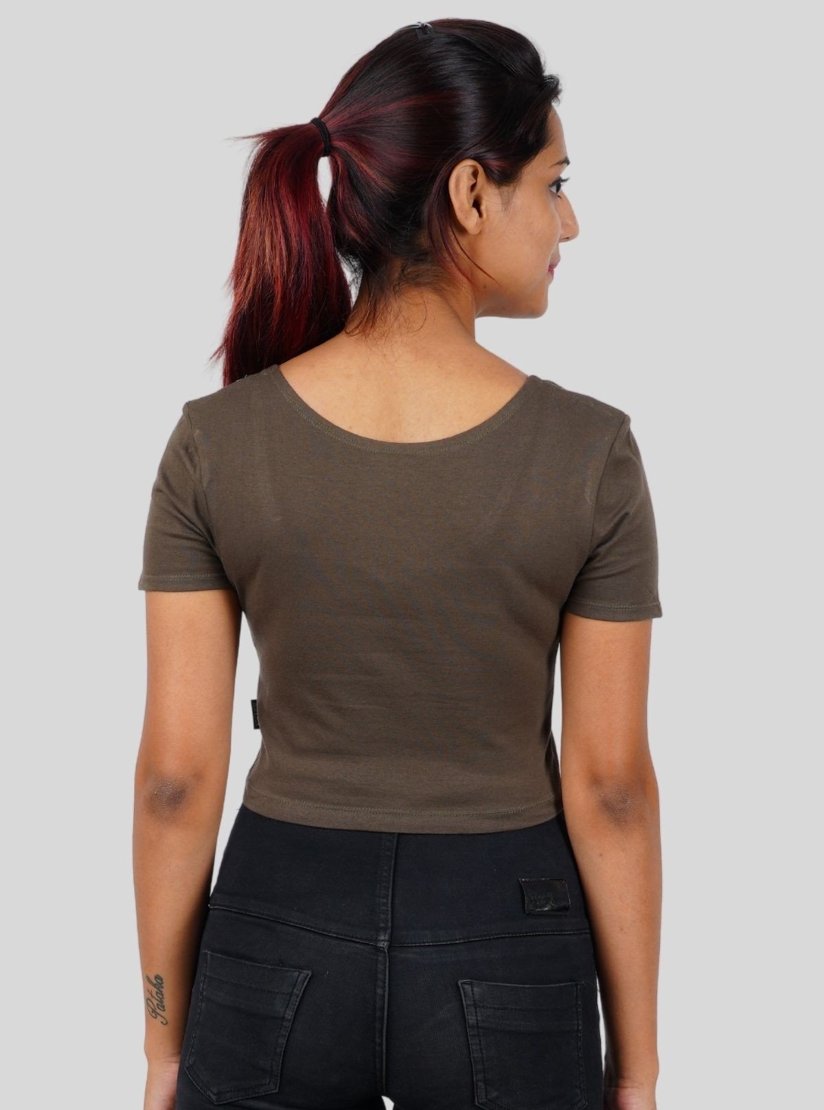 Women's Green Cotton Jersey Crop Top – Stretch Fit Everyday Essential - Boer and Fitch