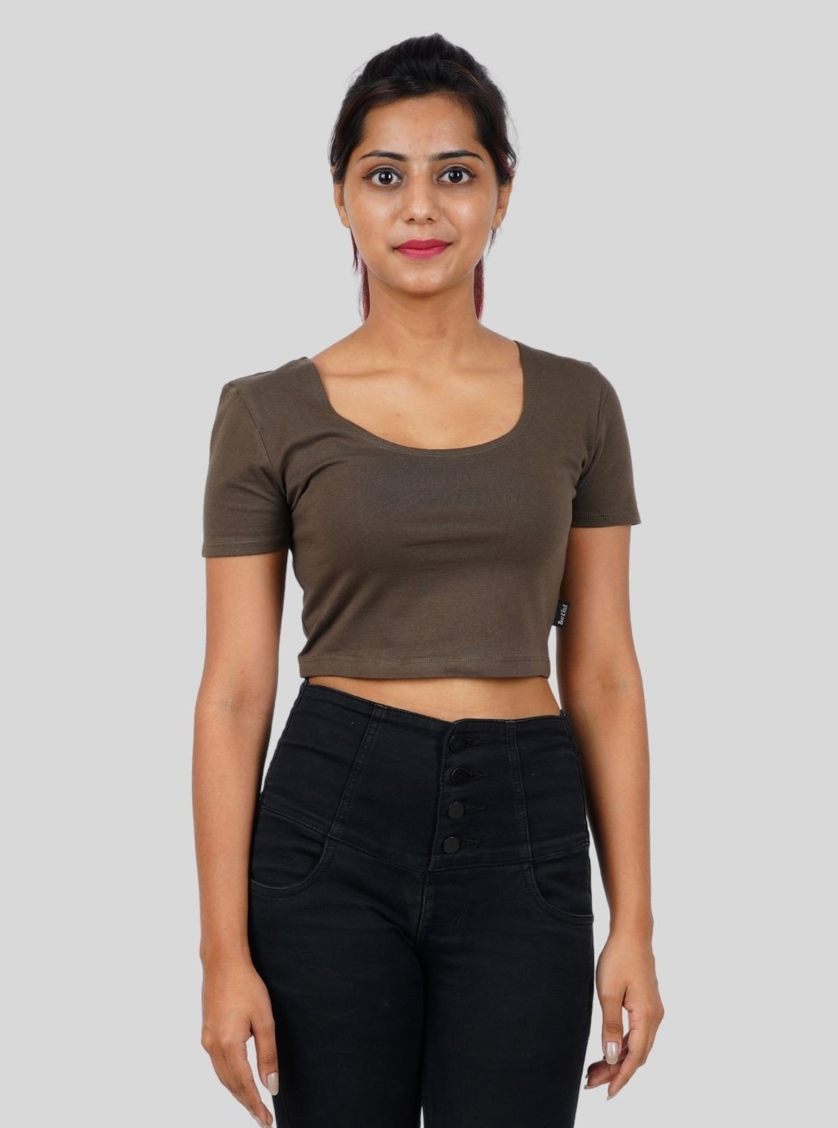 Women's Green Cotton Jersey Crop Top – Stretch Fit Everyday Essential - Boer and Fitch