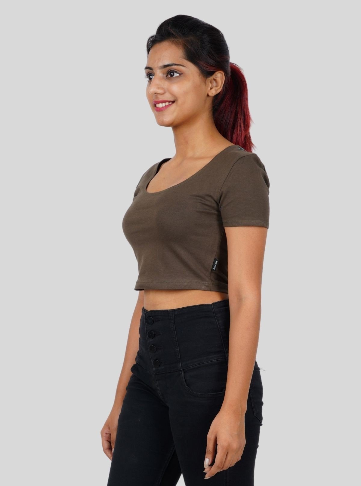 Women's Green Cotton Jersey Crop Top – Stretch Fit Everyday Essential - Boer and Fitch