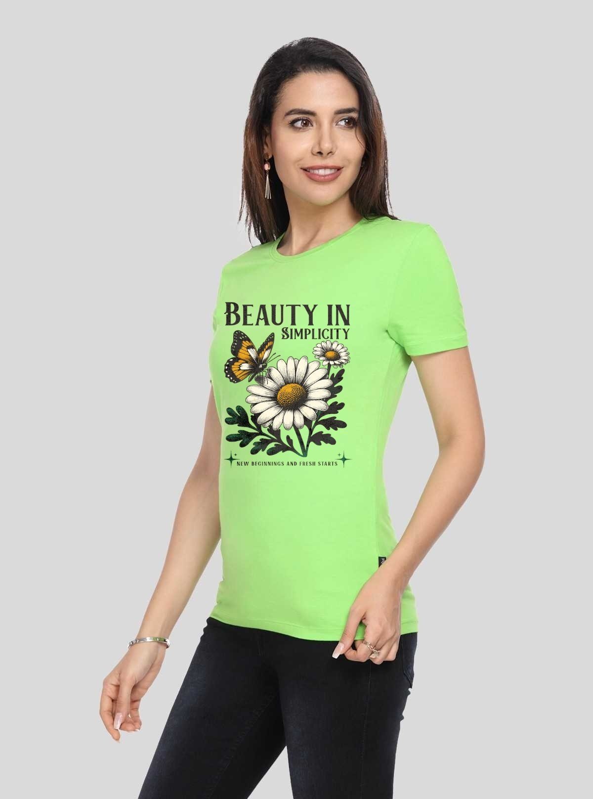 Women's Green Crew Neck Beauty Print Cotton Jersey Short Sleeve T-Shirt by Boer and Fitch - Boer and Fitch