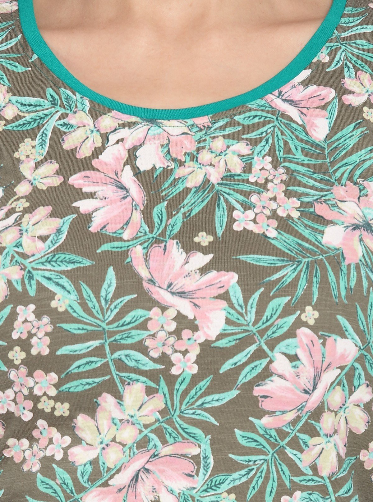 Women's Green Floral Print Contrast Top – Bold Style Meets Elegant Detail - Boer and Fitch
