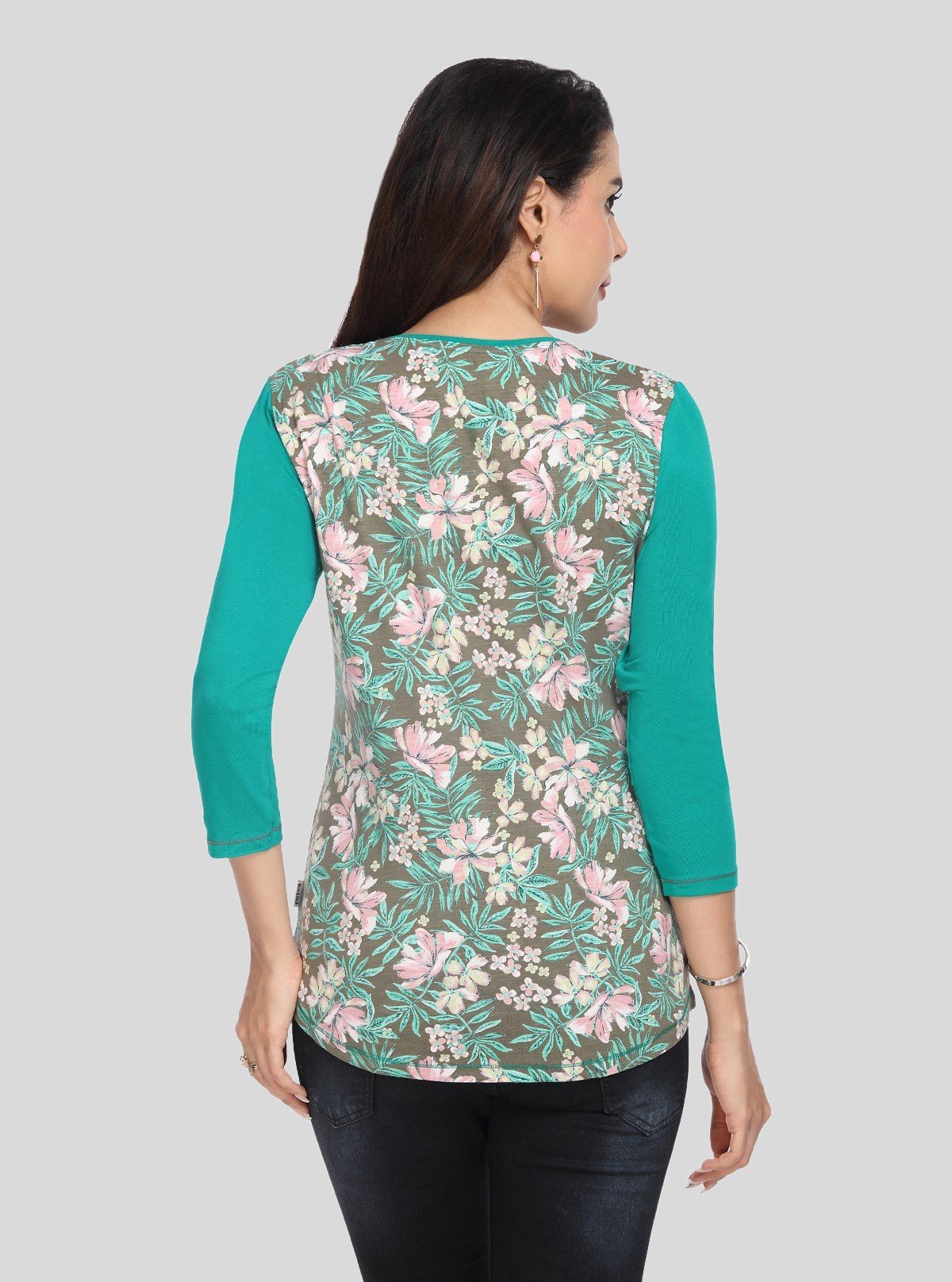 Women's Green Floral Print Contrast Top – Bold Style Meets Elegant Detail - Boer and Fitch