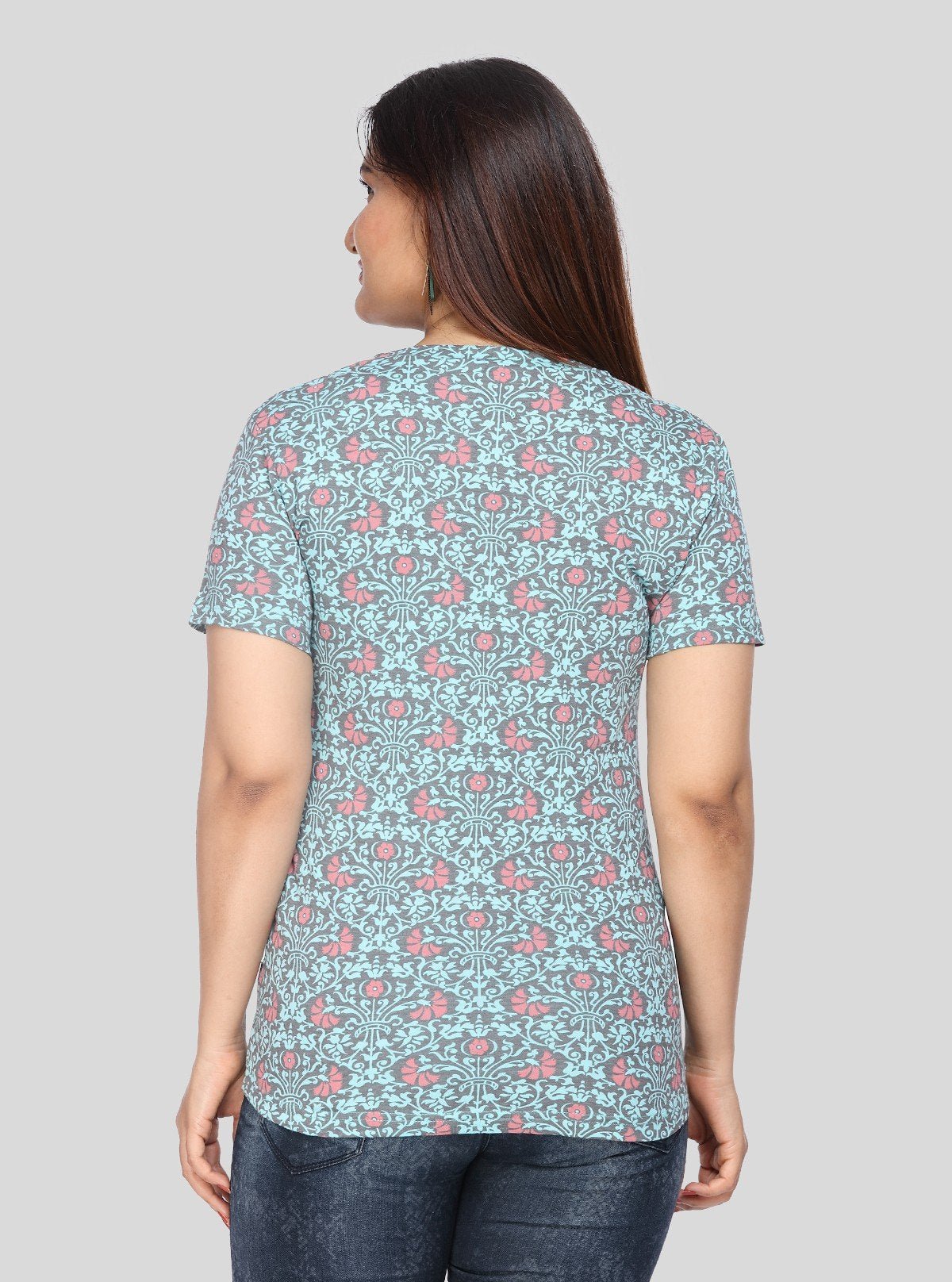 Women’s Green Printed V - Neck Cotton T-Shirt – Boer and Fitch - Boer and Fitch