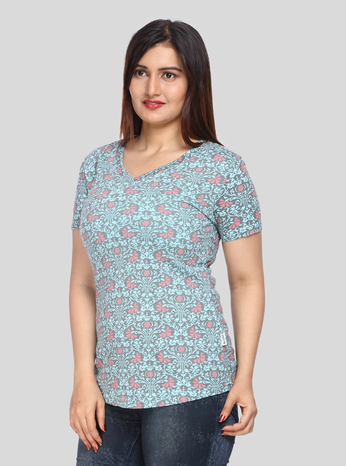 Women’s Green Printed V - Neck Cotton T-Shirt – Boer and Fitch - Boer and Fitch