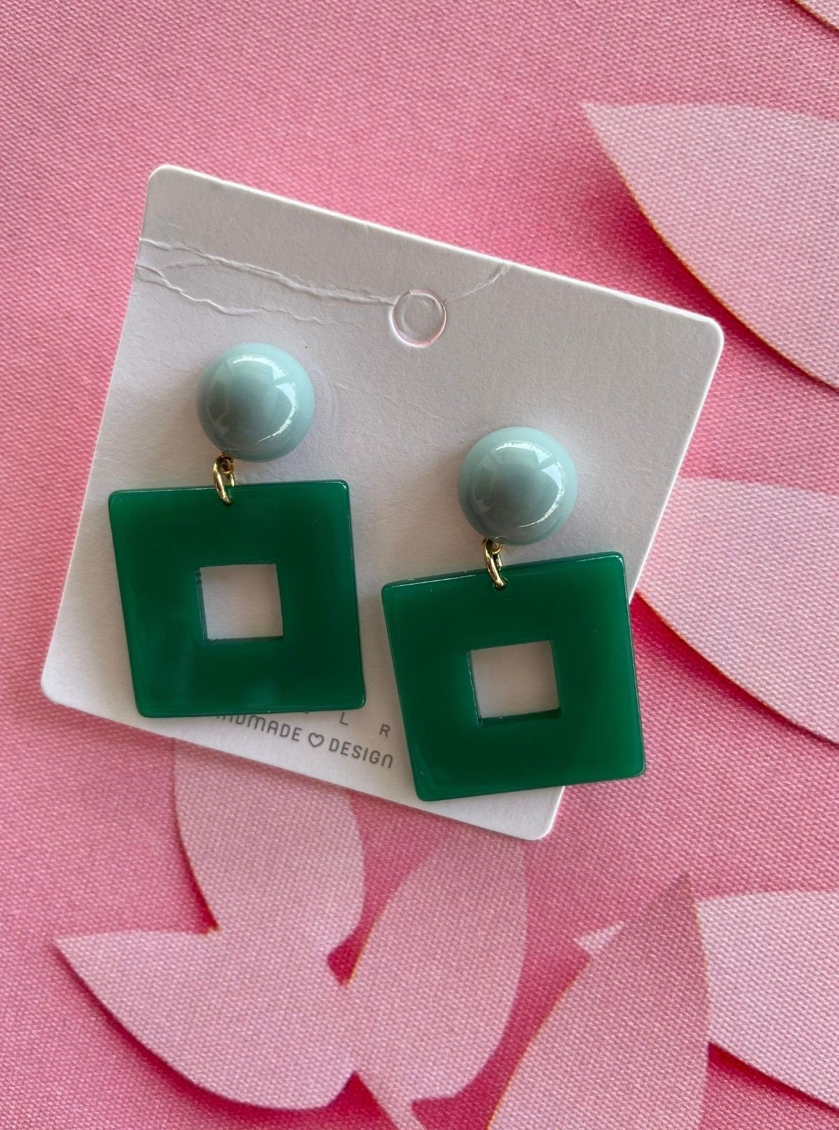 Women’s Green Square Drop Earrings – Bold Geometric Fashion Accent - Boer and Fitch