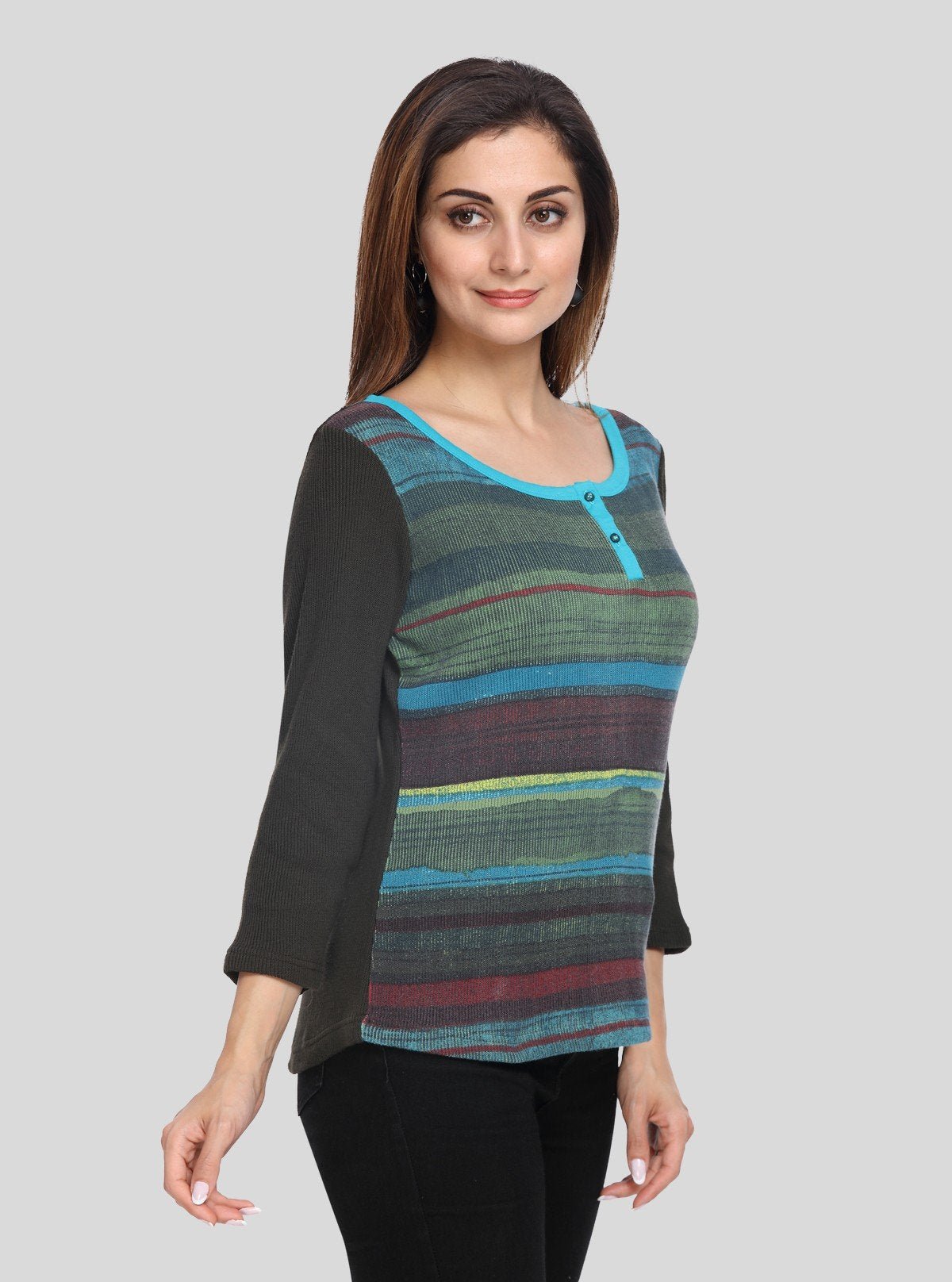 Women’s Green Stripe Cotton Ribbed Boat Neck Sweat Top by Boer & Fitch - Boer and Fitch