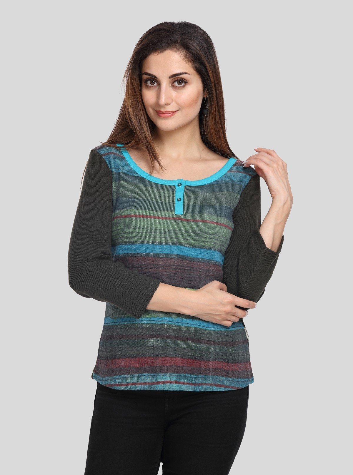 Women’s Green Stripe Cotton Ribbed Boat Neck Sweat Top by Boer & Fitch - Boer and Fitch