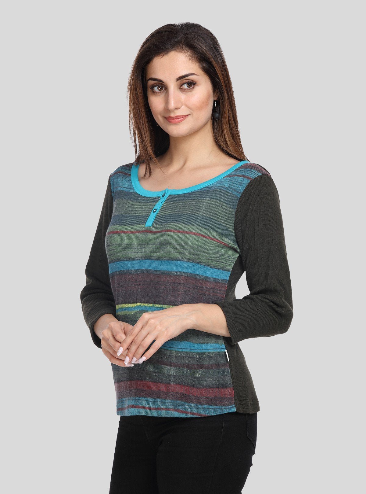 Women’s Green Stripe Cotton Ribbed Boat Neck Sweat Top by Boer & Fitch - Boer and Fitch