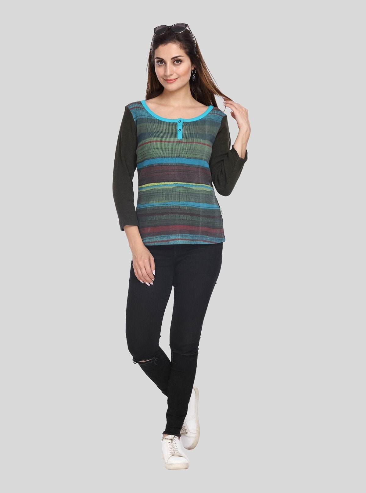 Women’s Green Stripe Cotton Ribbed Boat Neck Sweat Top by Boer & Fitch - Boer and Fitch