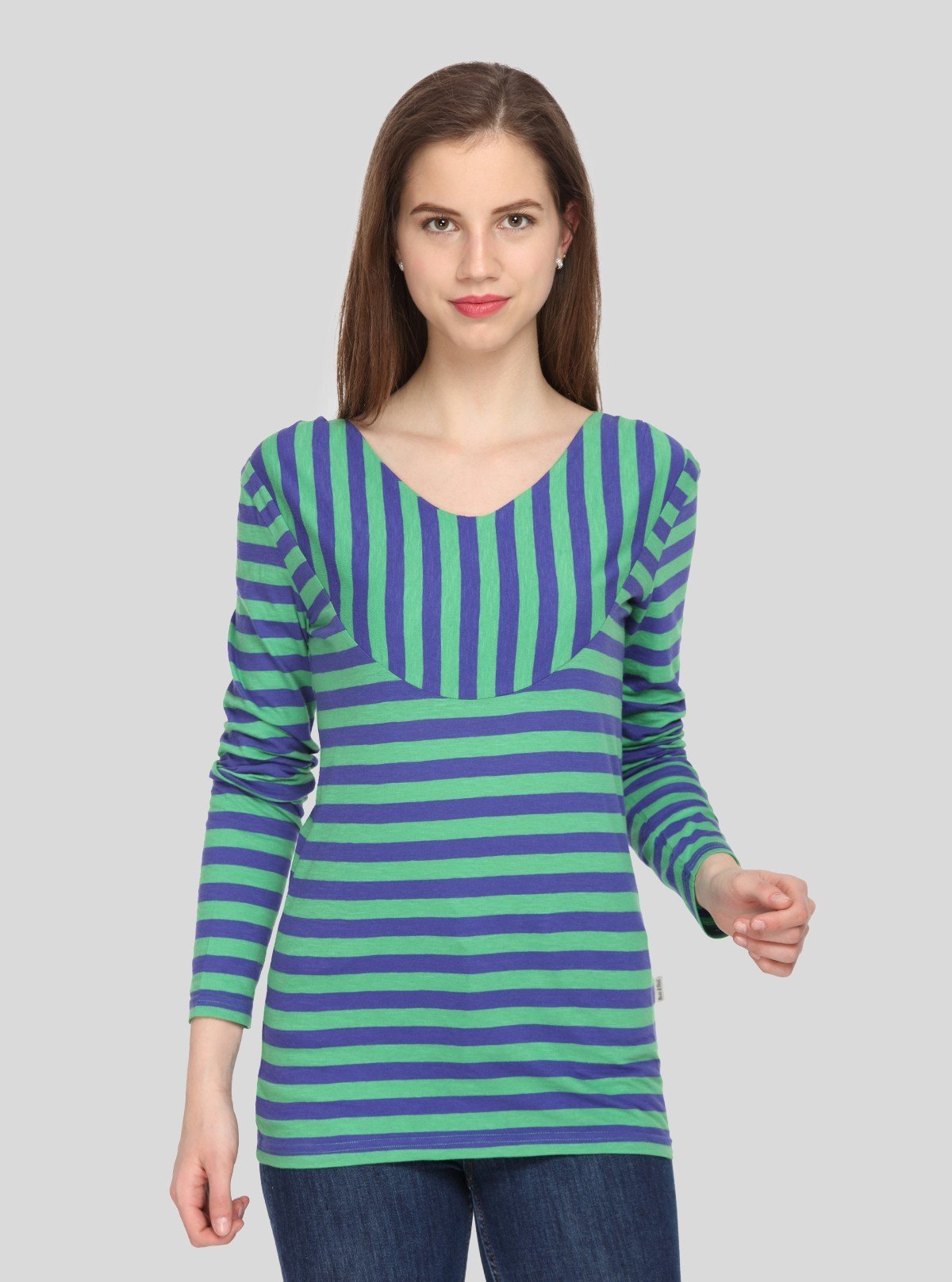 Women’s Green Striped Printed Long Sleeve Cotton Jersey Top | Boer & Fitch - Boer and Fitch