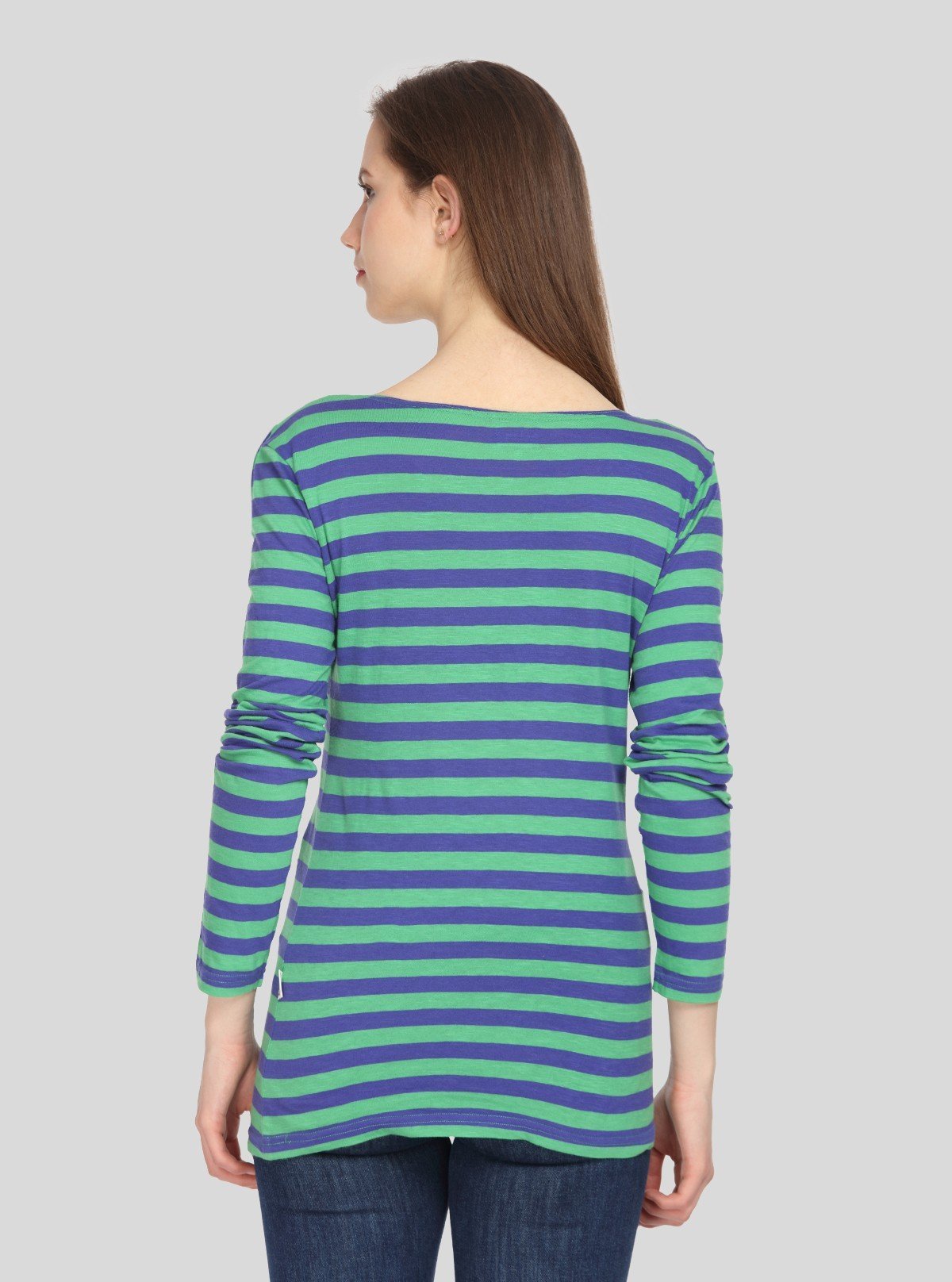 Women’s Green Striped Printed Long Sleeve Cotton Jersey Top | Boer & Fitch - Boer and Fitch