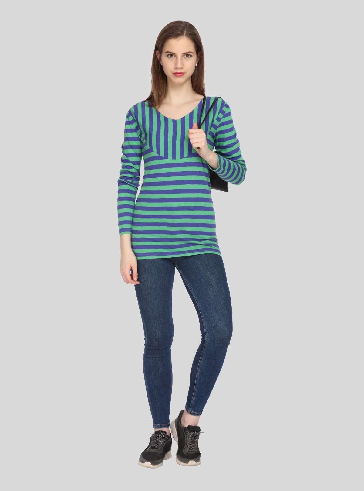 Women’s Green Striped Printed Long Sleeve Cotton Jersey Top | Boer & Fitch - Boer and Fitch