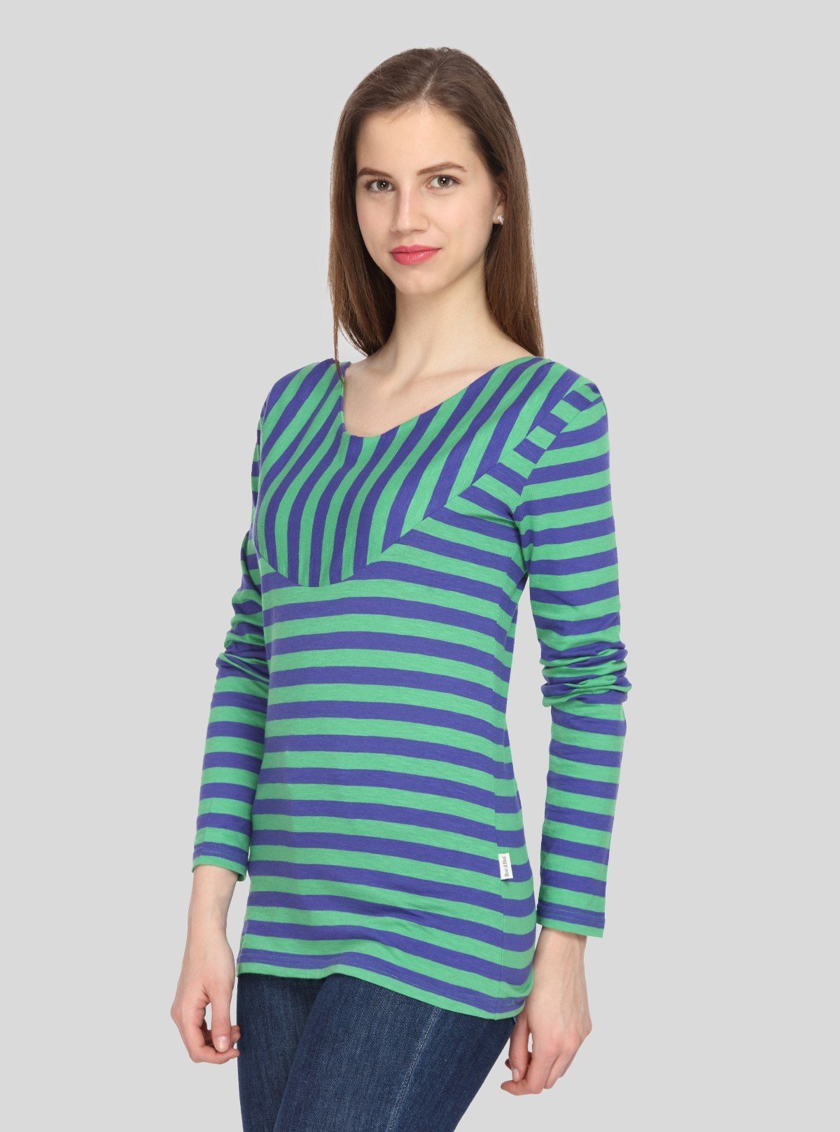 Women’s Green Striped Printed Long Sleeve Cotton Jersey Top | Boer & Fitch - Boer and Fitch