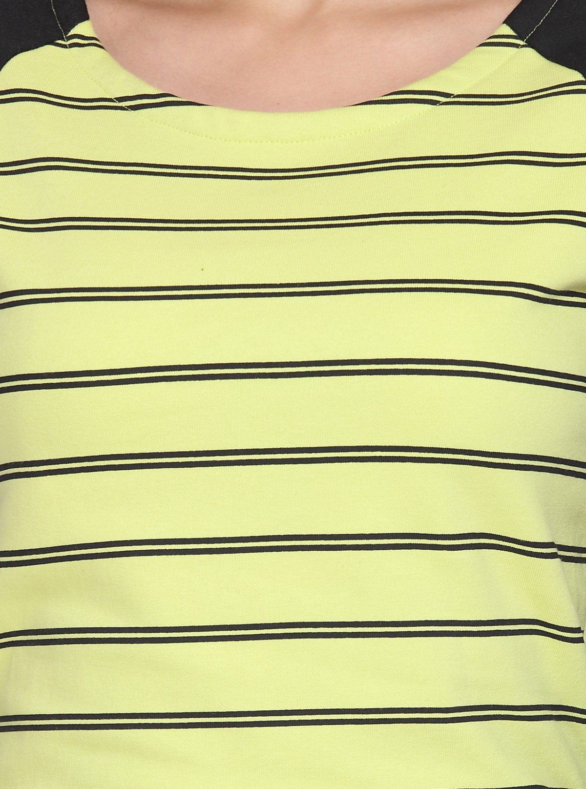 Women’s Green Striped Raglan Sleeve Sweat Top in Cotton Fleece - Boer and Fitch