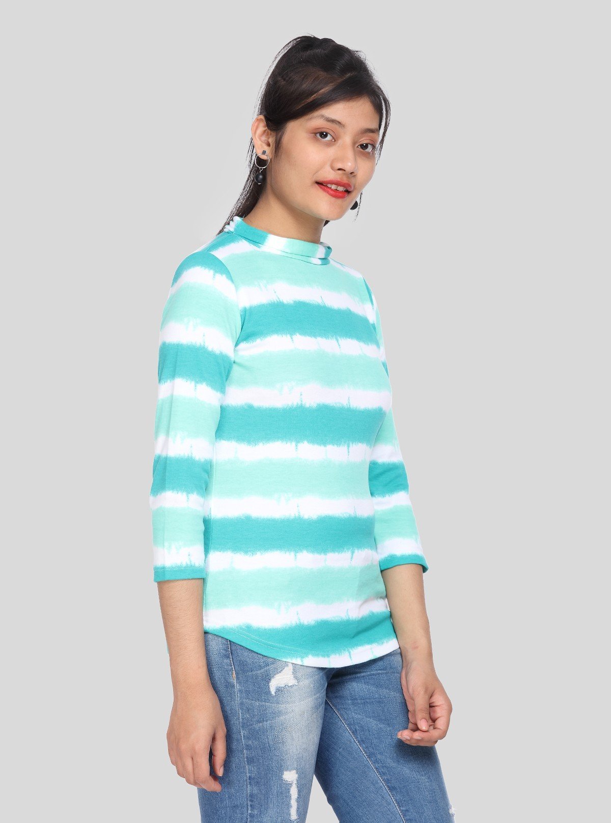 Women's Green Tie - Dye Roll Neck Cotton Knit Long Sleeve Top | Boer & Fitch - Boer and Fitch
