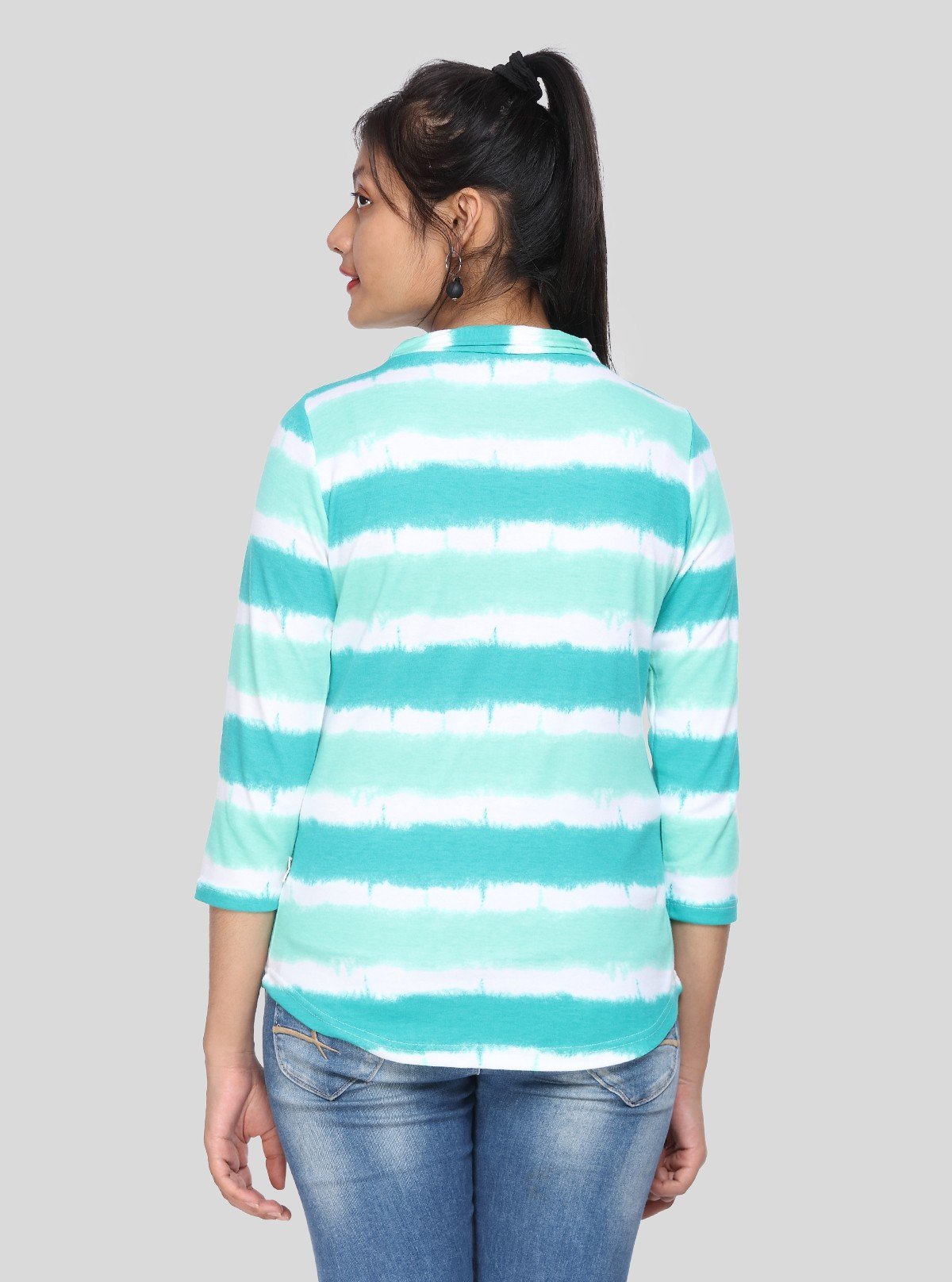 Women's Green Tie - Dye Roll Neck Cotton Knit Long Sleeve Top | Boer & Fitch - Boer and Fitch