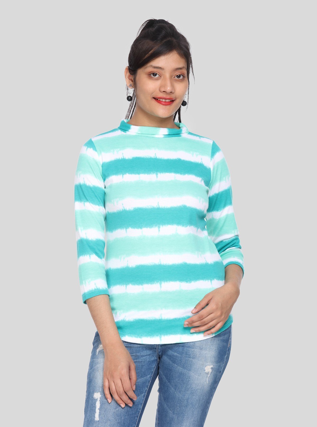 Women's Green Tie - Dye Roll Neck Cotton Knit Long Sleeve Top | Boer & Fitch - Boer and Fitch