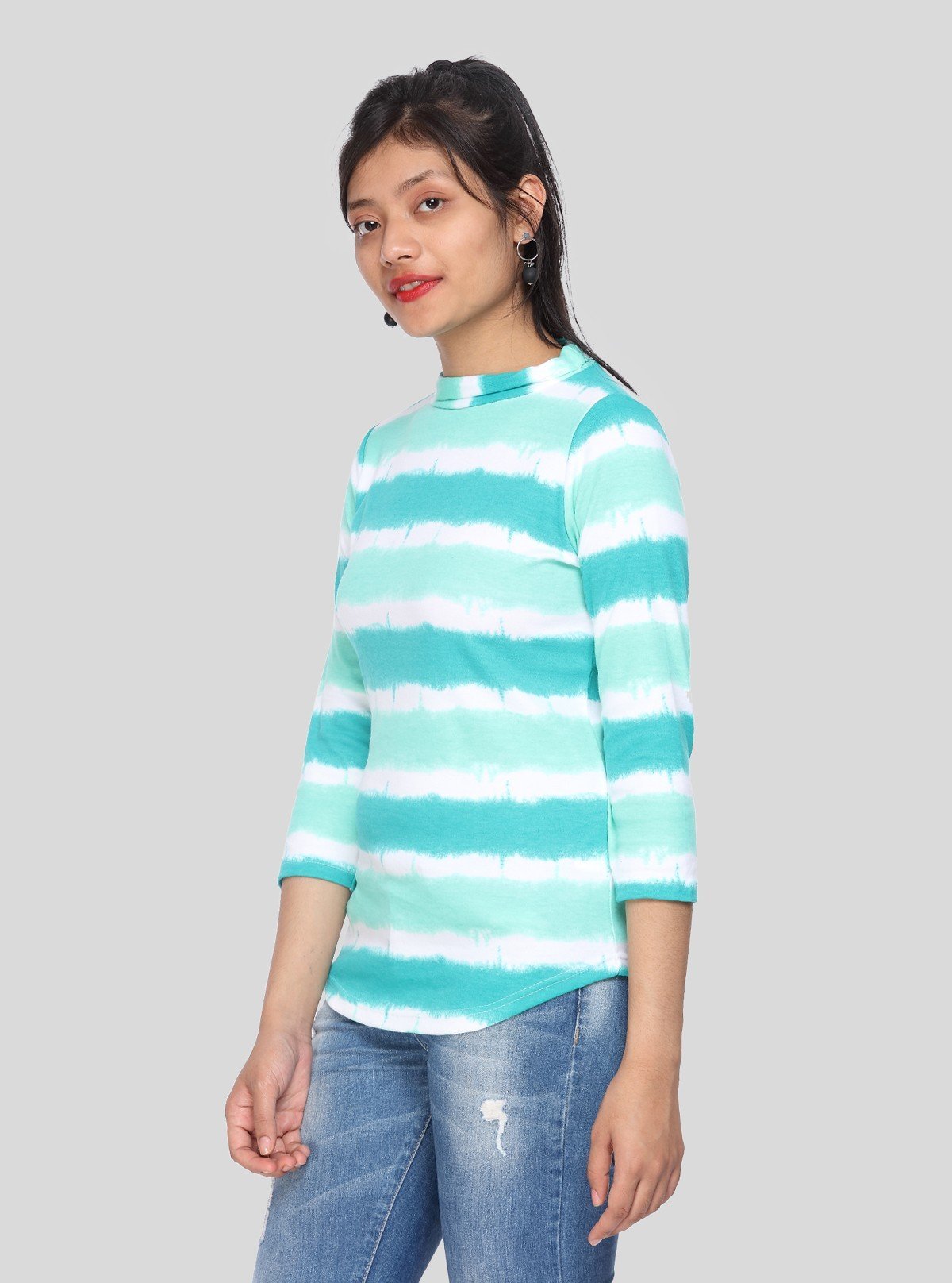 Women's Green Tie - Dye Roll Neck Cotton Knit Long Sleeve Top | Boer & Fitch - Boer and Fitch