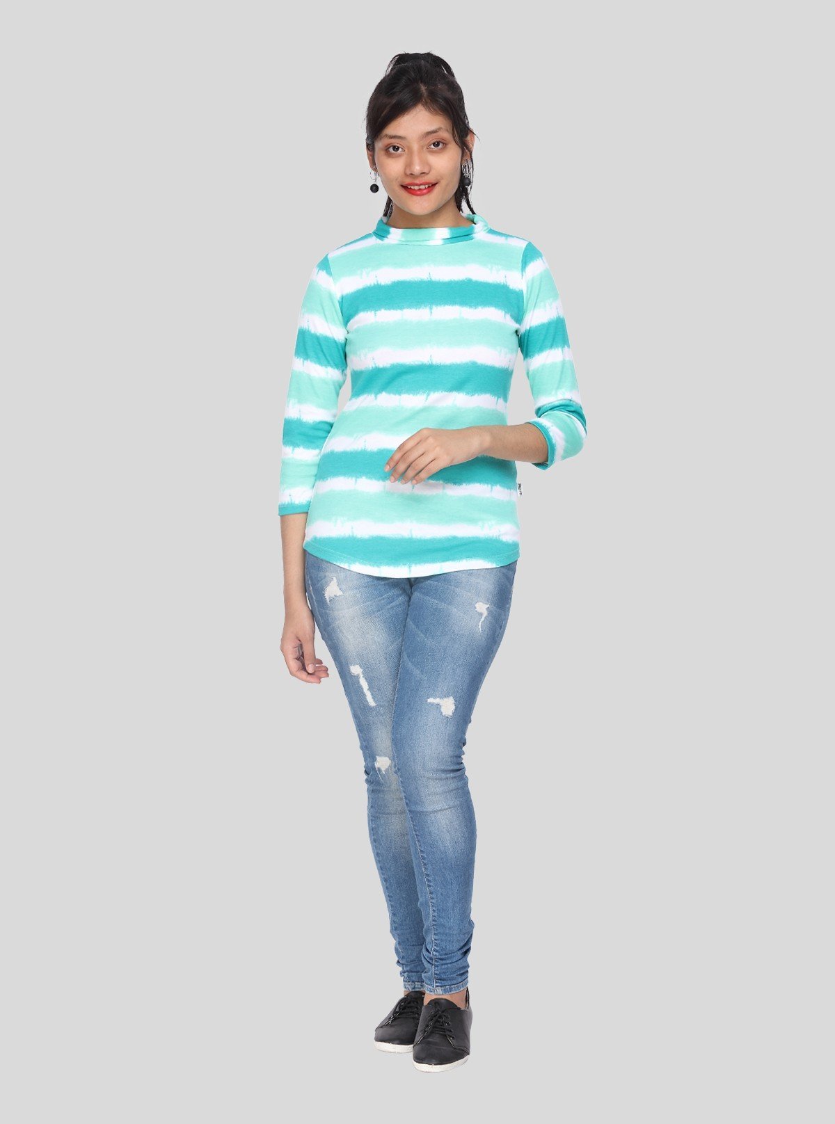 Women's Green Tie - Dye Roll Neck Cotton Knit Long Sleeve Top | Boer & Fitch - Boer and Fitch