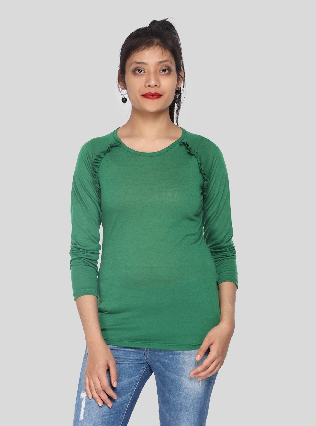 Women’s Green Viscose Knit Long Sleeve Top – Elegant & Lightweight by Boer & Fitch - Boer and Fitch
