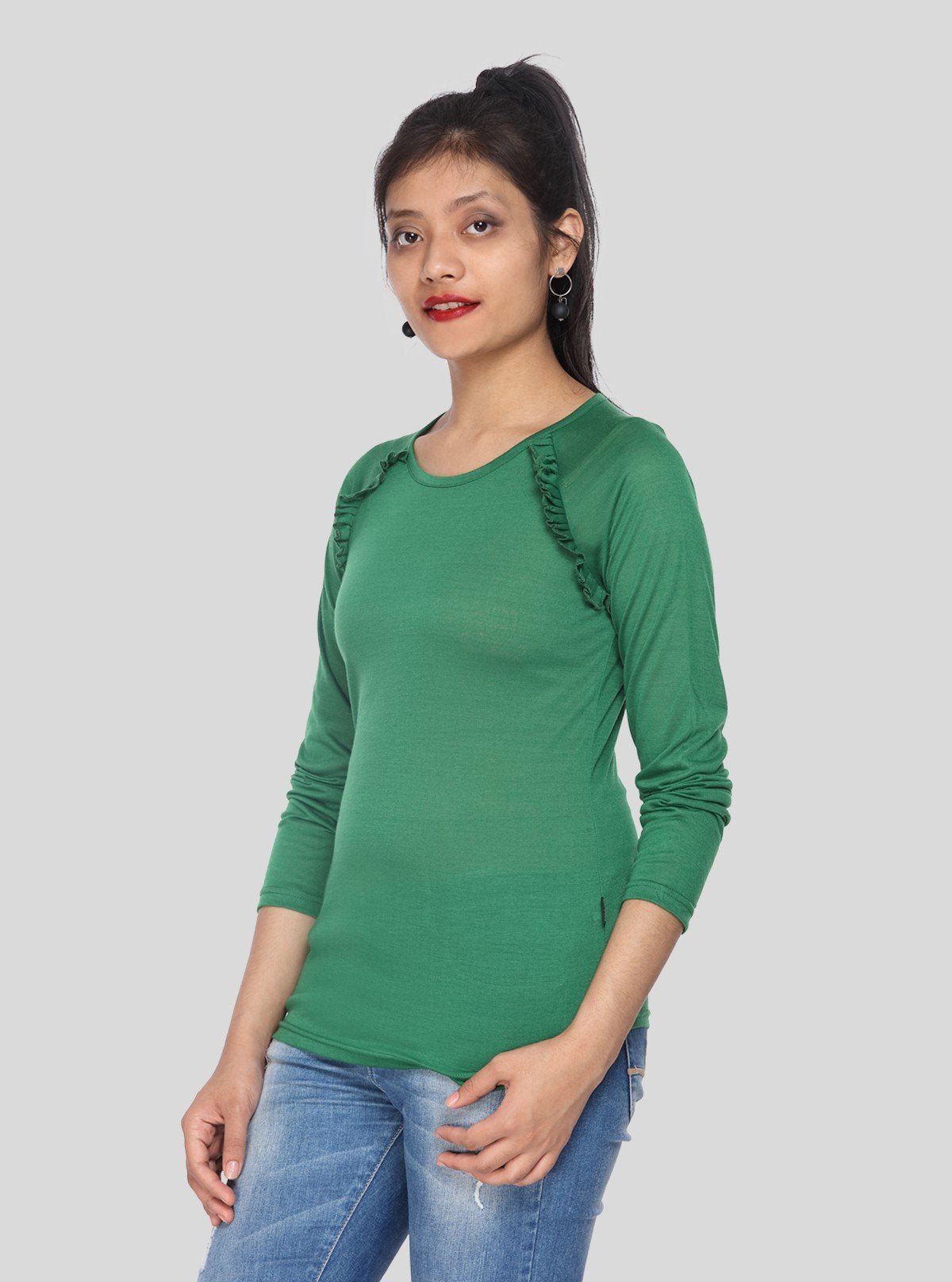 Women’s Green Viscose Knit Long Sleeve Top – Elegant & Lightweight by Boer & Fitch - Boer and Fitch